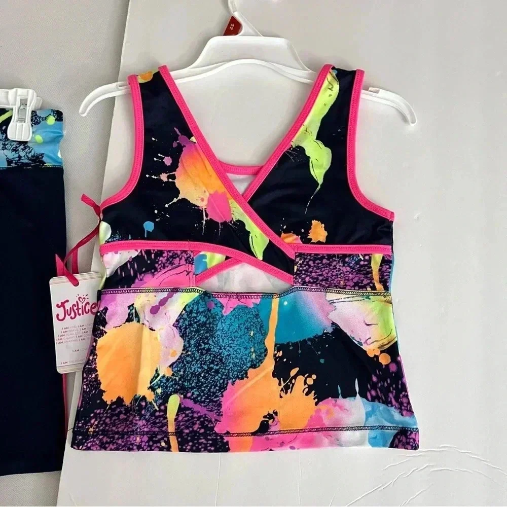 Justice Girls J-Sport Longline & Bike Short Active Outfit Set Sz Medium (10)